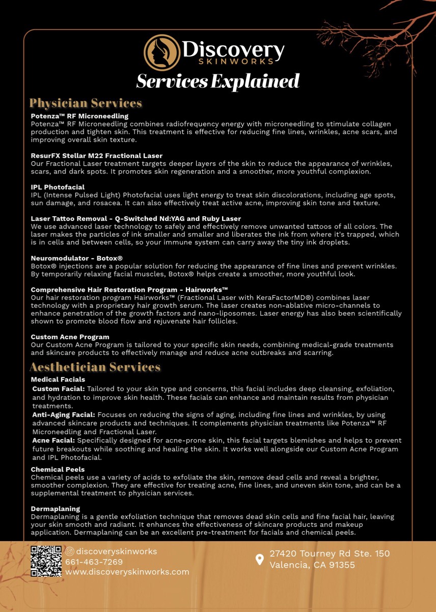 Discovery Skinworks - Services & Products Menu 2